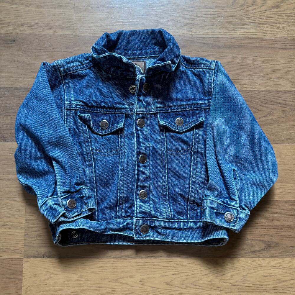 Baby Toddlers Vintage 90's Sprockets Denim Blue Jean Snap Trucker Jacket Sz 24 M